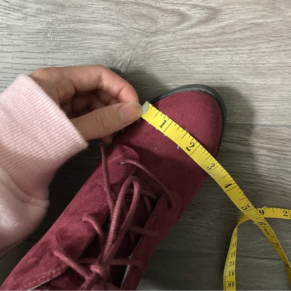 Red/Wine Suede Heeled Booties - Picture 5 of 7